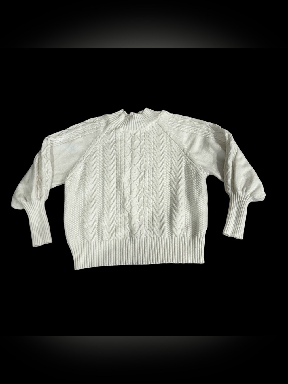 Maison Mascallier Cable Knit Chunky Balloon Sleeve White Sweater Size Large - Picture 3 of 7